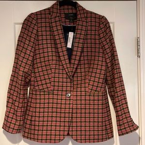 JCrew Parke Houndstooth wool navy/tan/pink blazer BNWT size 0